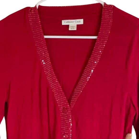 Coldwater Creek women’s red sequin edged cardigan Size XS - Picture 2 of 8
